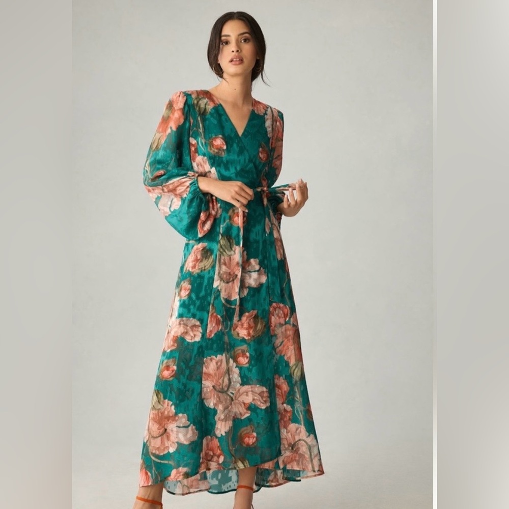 NWT Anthropologie Hutch textured v neck maxi wrap dress, XS